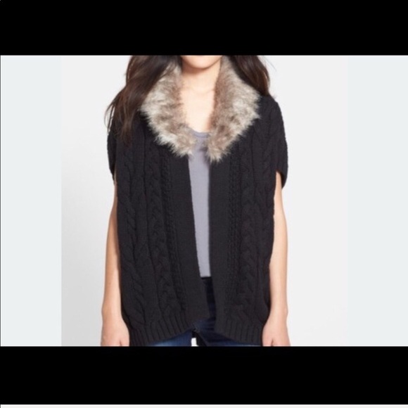 NORDSTROM Oversized Chunky Knit Faux Fur Sweater Penny Lane Cardigan - Picture 1 of 6